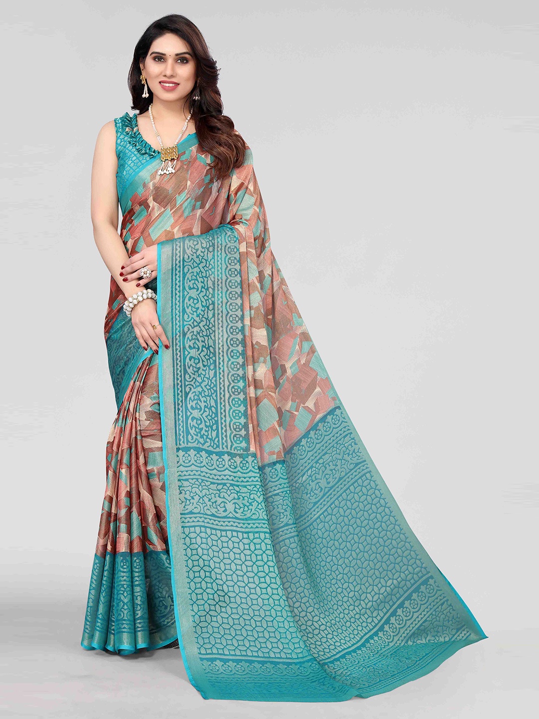 

HALFSAREE STUDIO Floral Zari Poly Chiffon Saree, Green