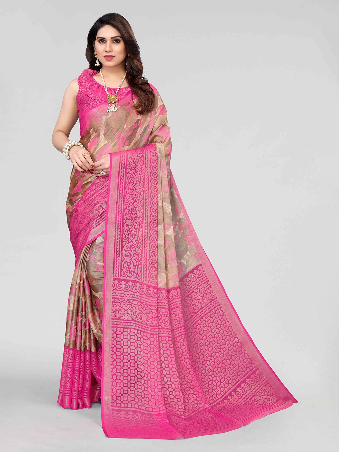 

HALFSAREE STUDIO Floral Poly Chiffon Saree, Pink