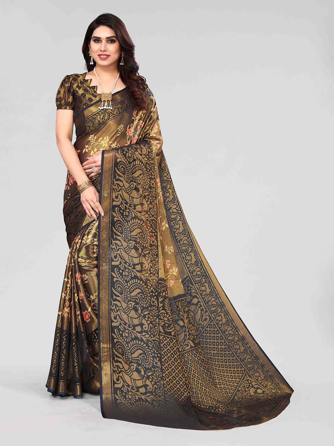 

HALFSAREE STUDIO Floral Zari Poly Chiffon Saree, Grey
