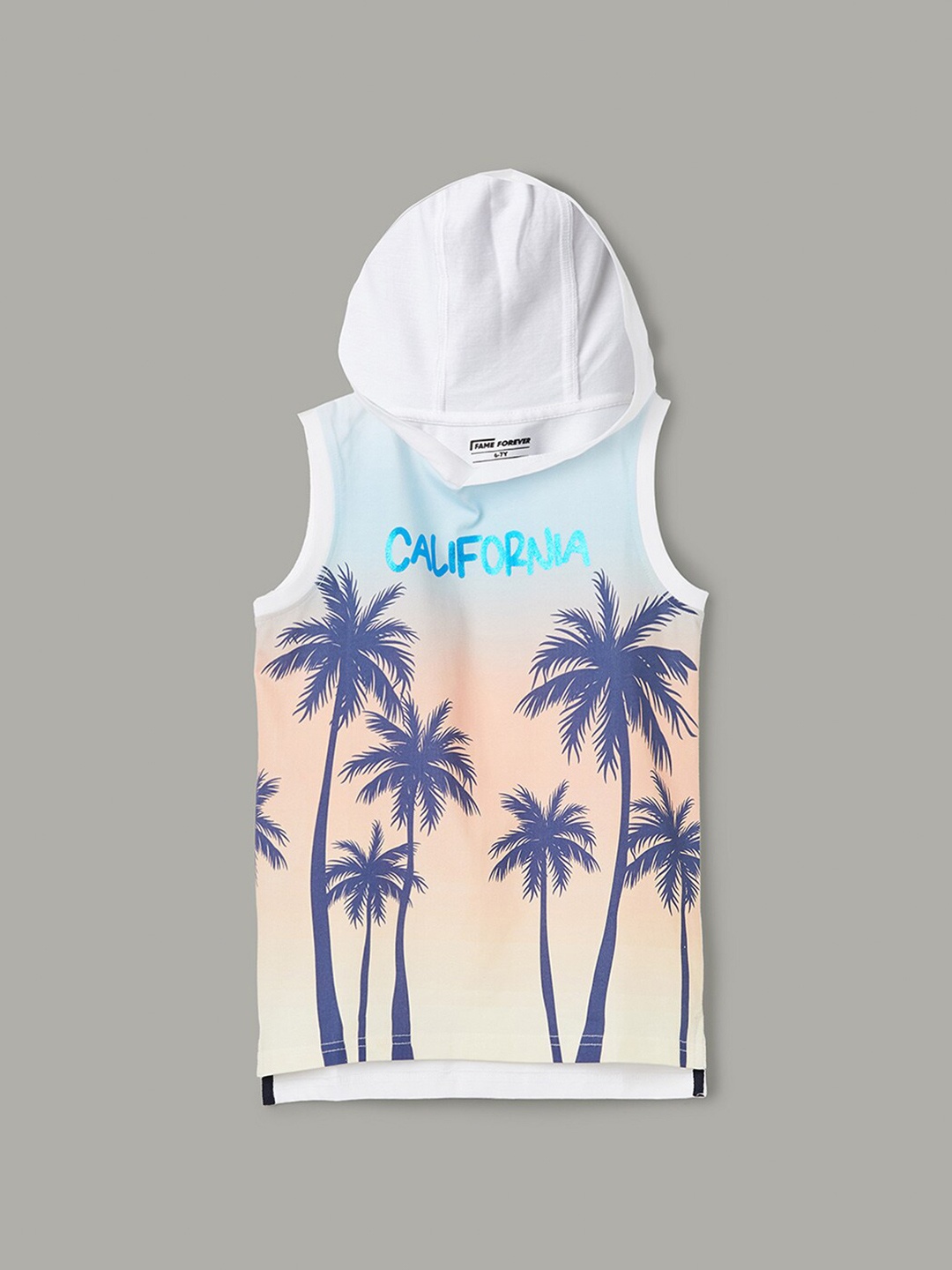 

Fame Forever by Lifestyle Boys Floral Printed Cotton Hooded Sleeveless Pockets T-shirt, Coral