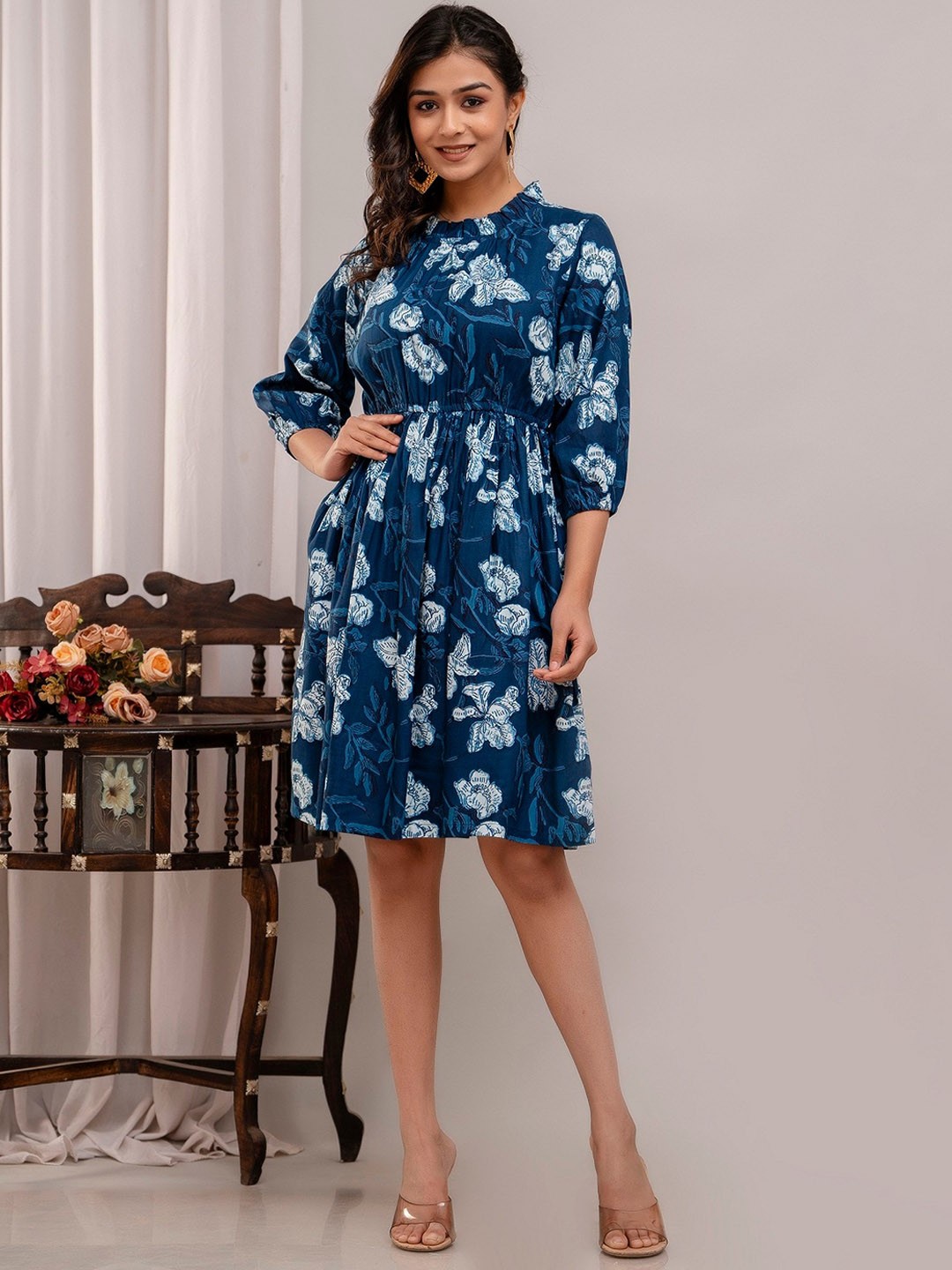 

A&K Floral Print Fit & Flare Dress, Blue
