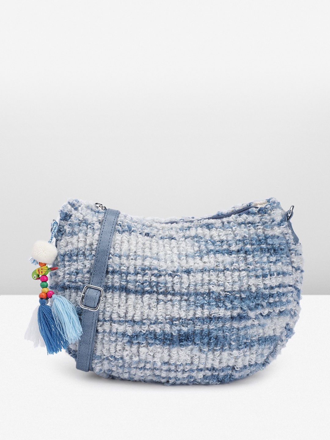 

Anouk Half Moon Sling Bag with Tasselled, Blue