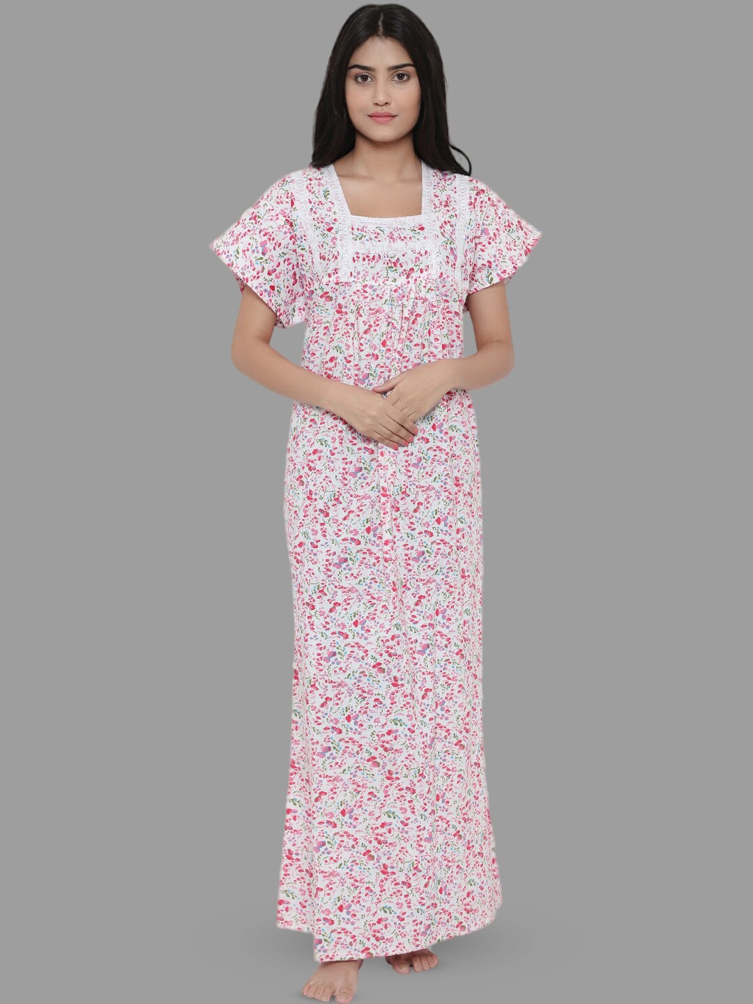 

PALIVAL Women Floral Printed Maxi Nightdress, Pink
