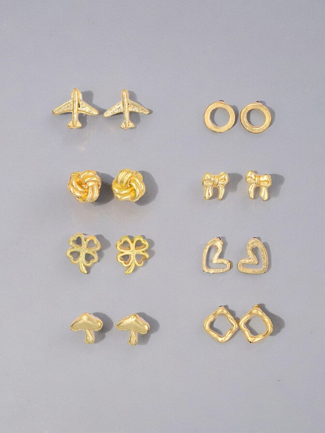 

ISHKAARA Set Of 8 Gold-Plated Contemporary Stud Earrings