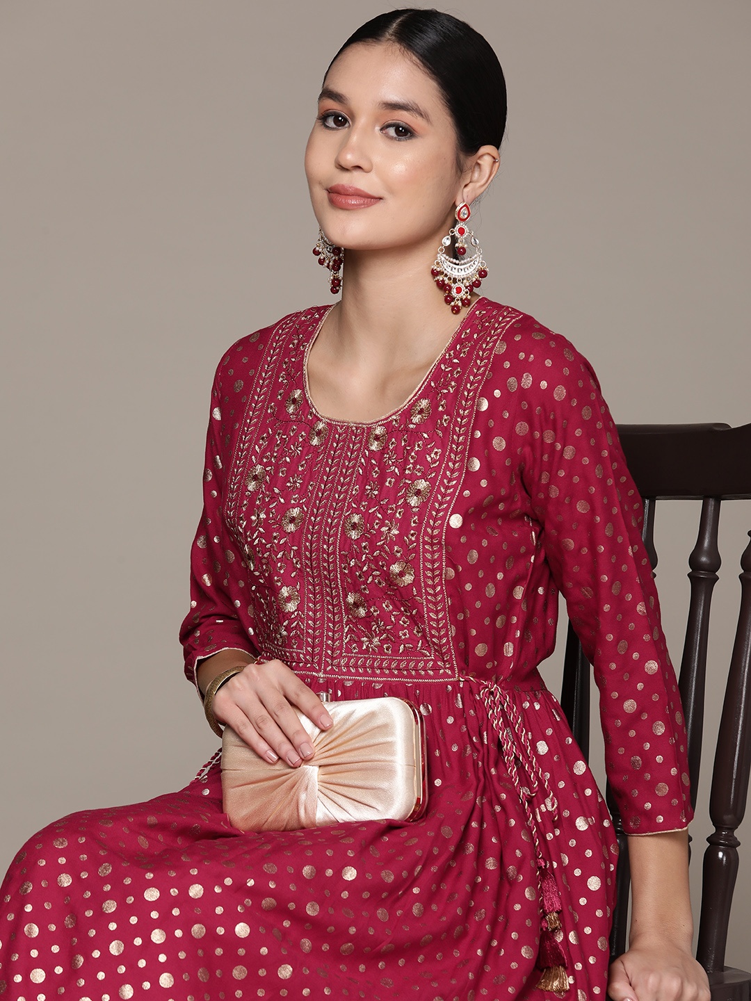 

Readiprint Fashions Polka Dot Printed Anarkali Kurta, Maroon