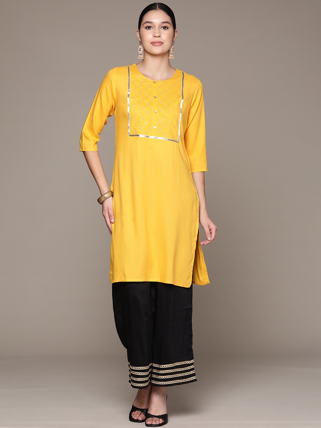 

Readiprint Fashions Yoke Design Zari Kurta, Yellow