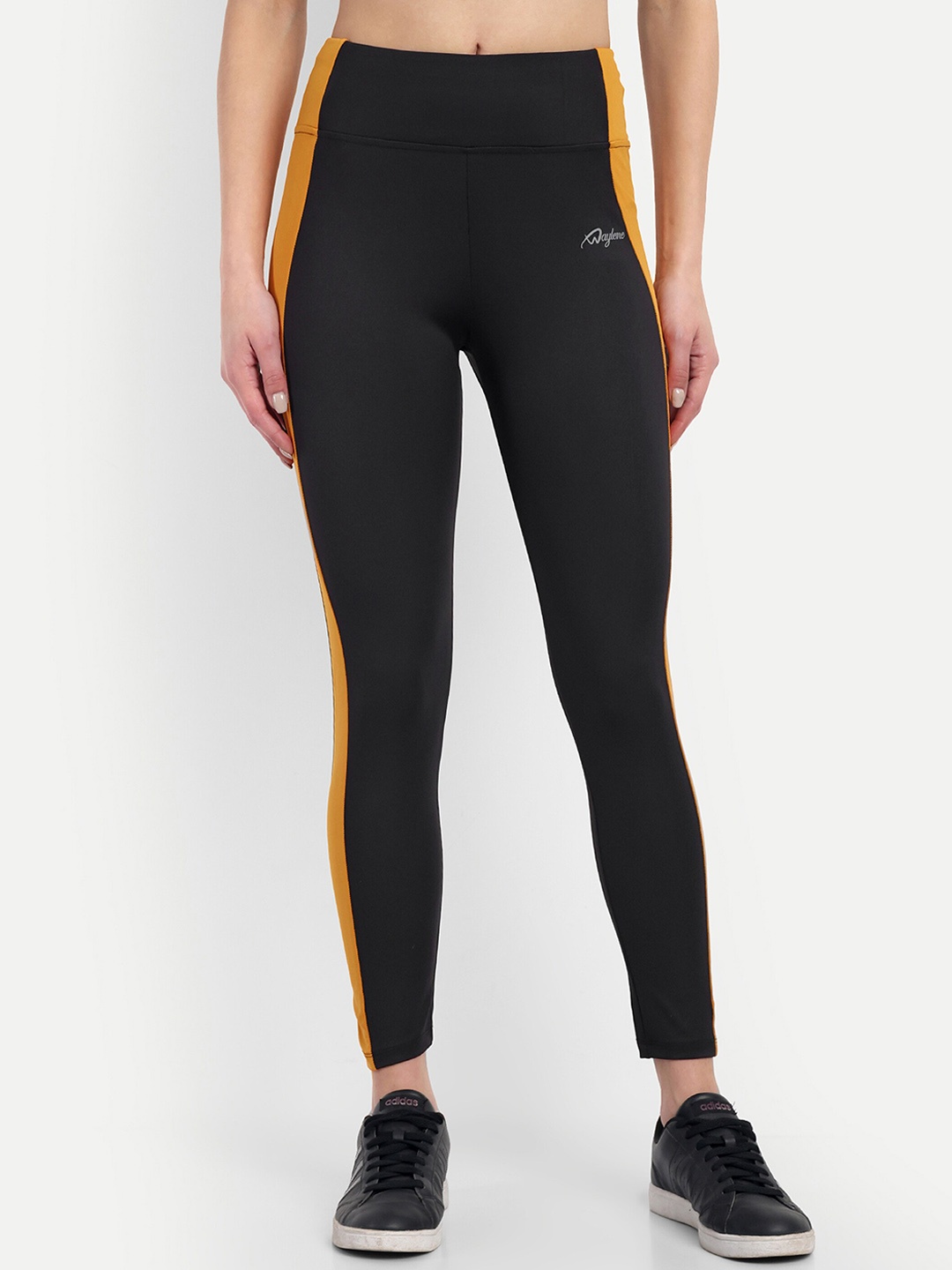 

WAYLENE Women Colourblocked Dry-Fit Slim Fit Sports Tight, Black