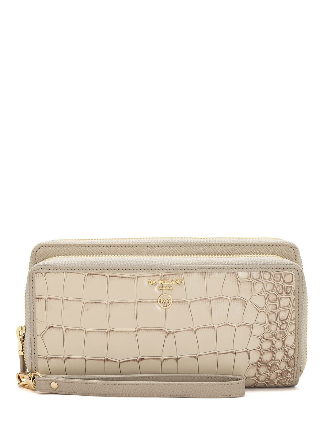 

Da Milano Women Textured Leather Zip Around Wallet, White