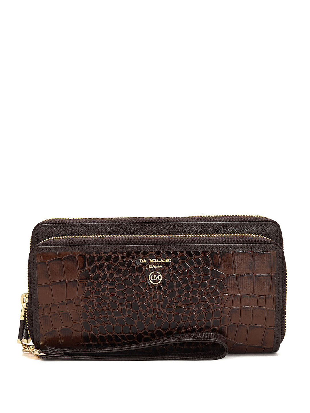 

Da Milano Women Animal Textured Leather Zip Around Wallet, Brown