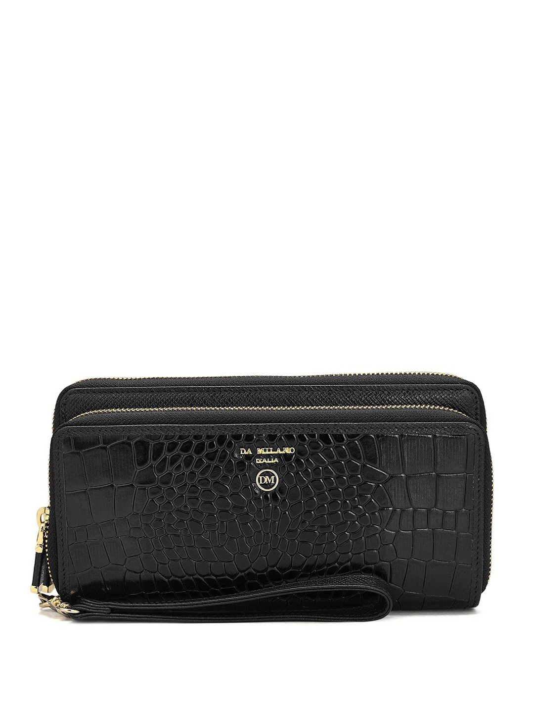 

Da Milano Women Textured Leather Two Fold Wallet, Black