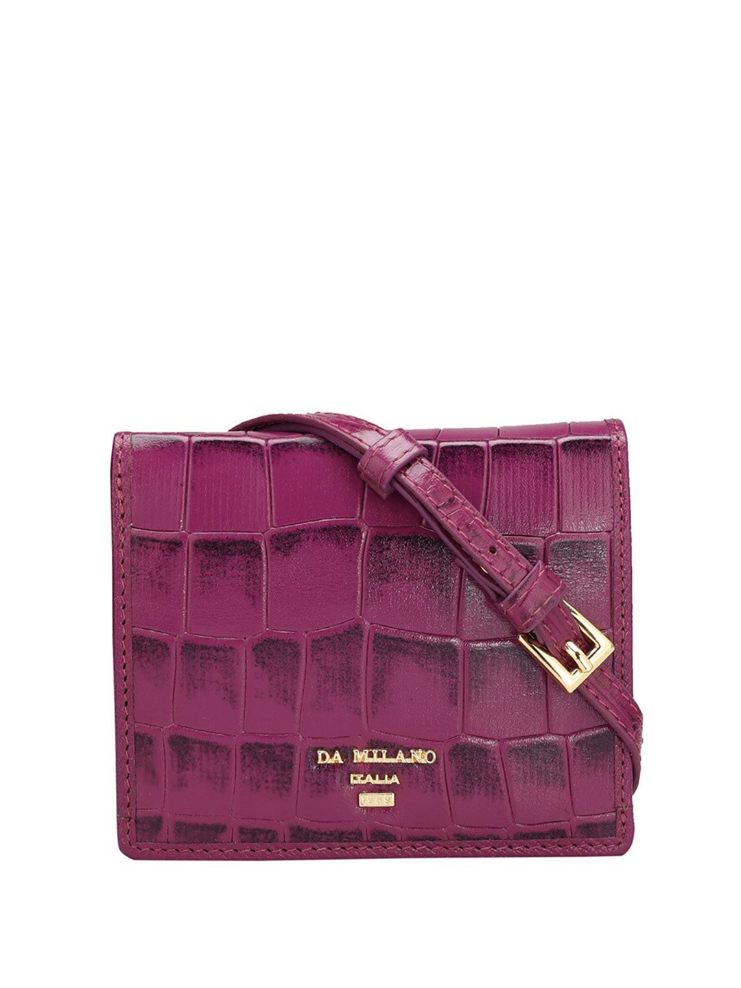 

Da Milano Women Geometric Leather Two Fold Wallet, Magenta
