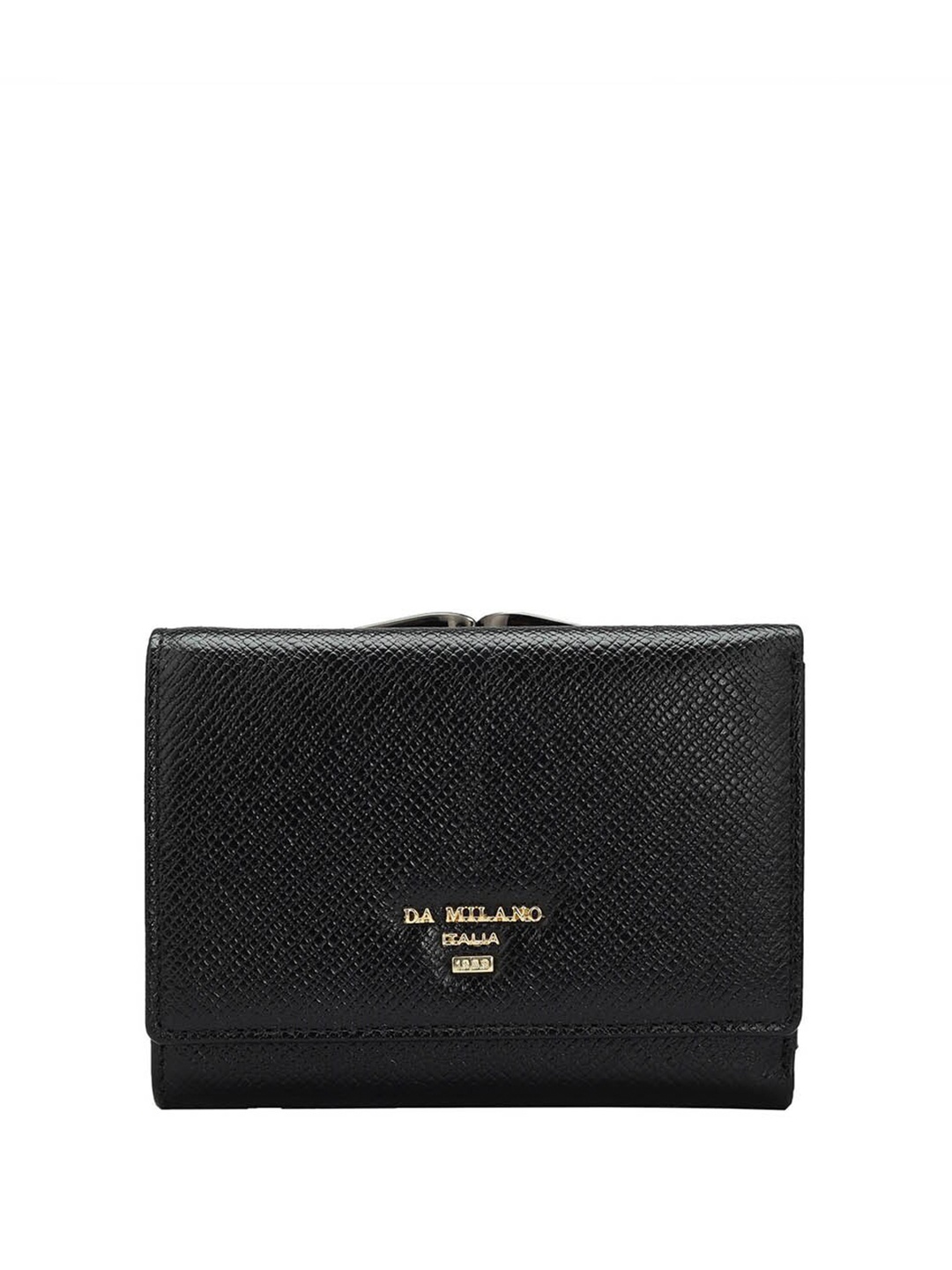 

Da Milano Women Textured Leather Three Fold Wallet, Black