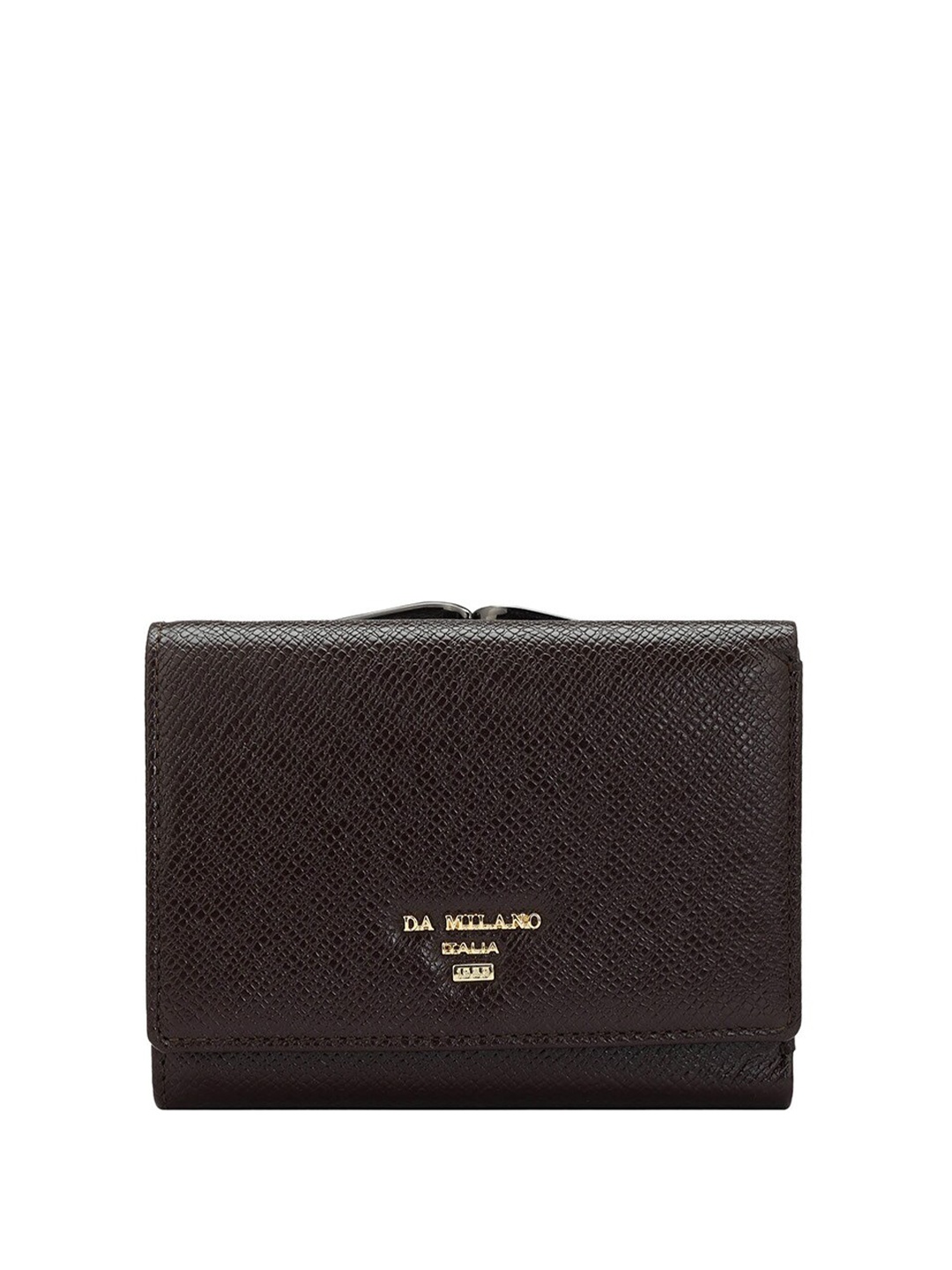 

Da Milano Women Textured Leather Two Fold Wallet, Black