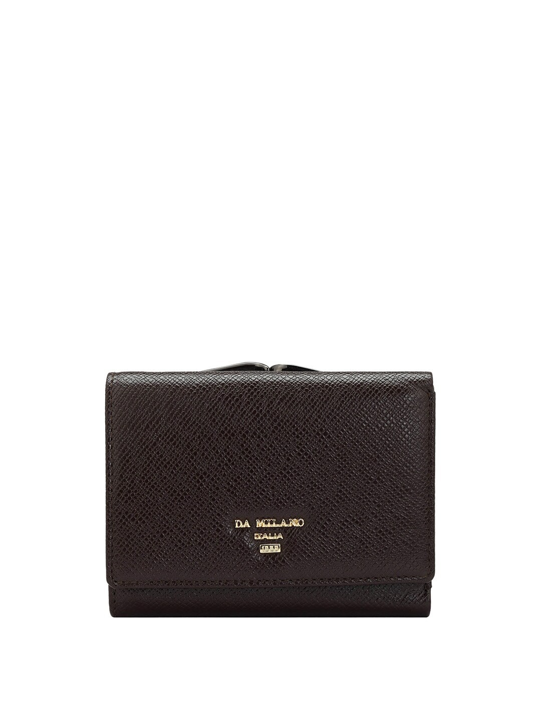 

Da Milano Women Textured Leather Three Fold Wallet, Brown
