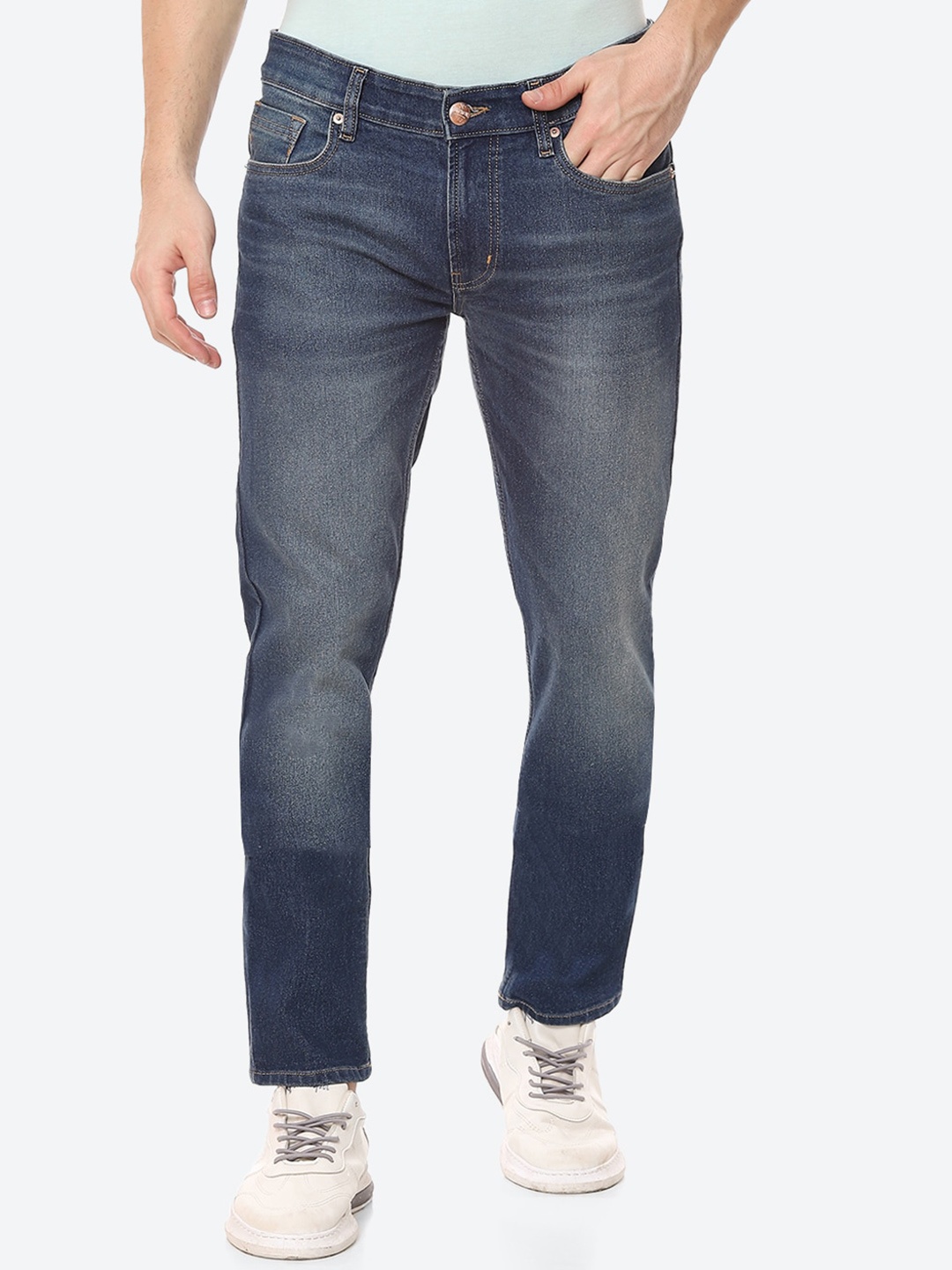

Numero Uno Men Solid Tapered Fit Sustainable Stretchable Jeans, Navy blue