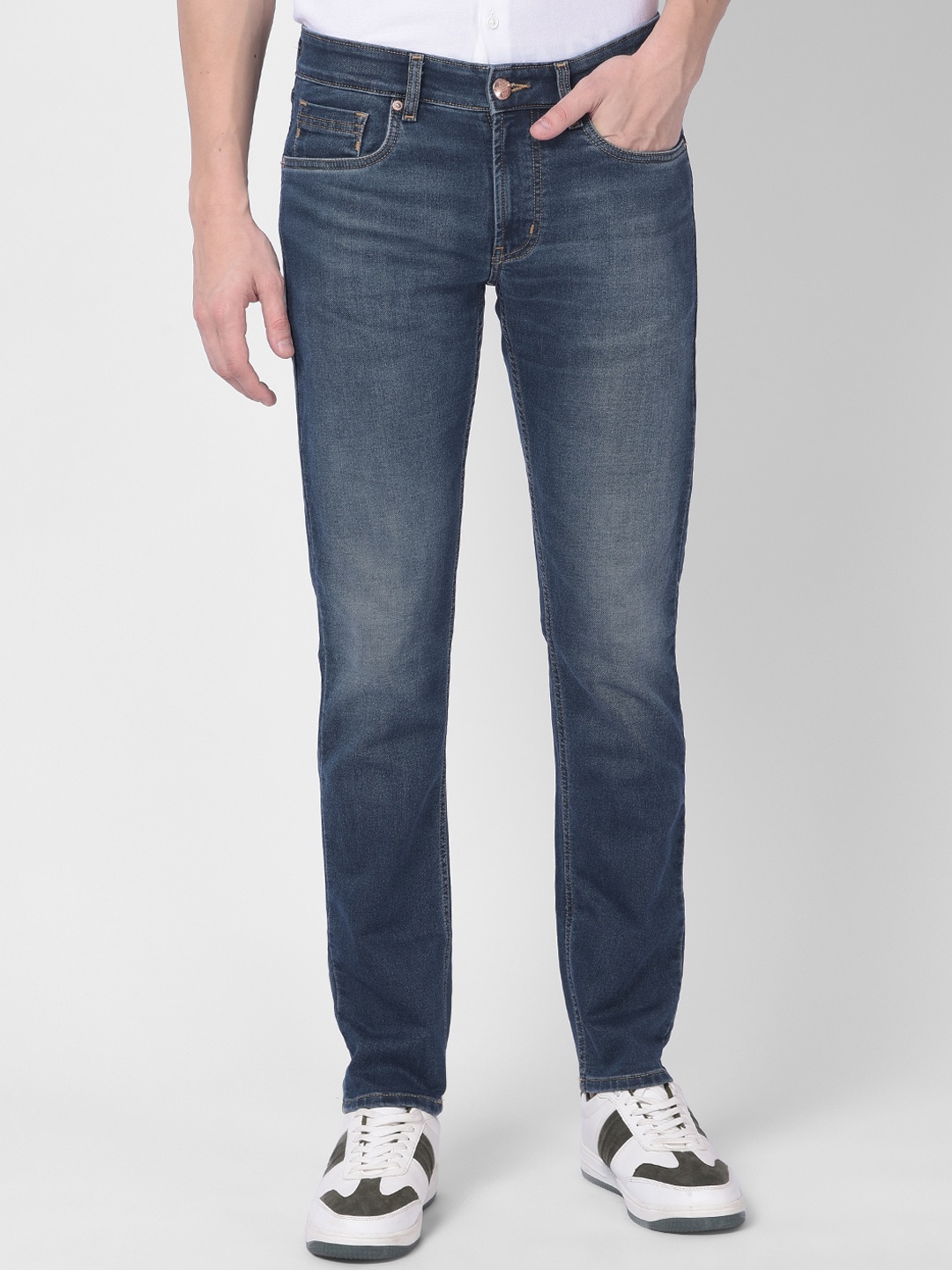 

Numero Uno Men Solid Tapered Fit Sustainable Stretchable Jeans, Navy blue