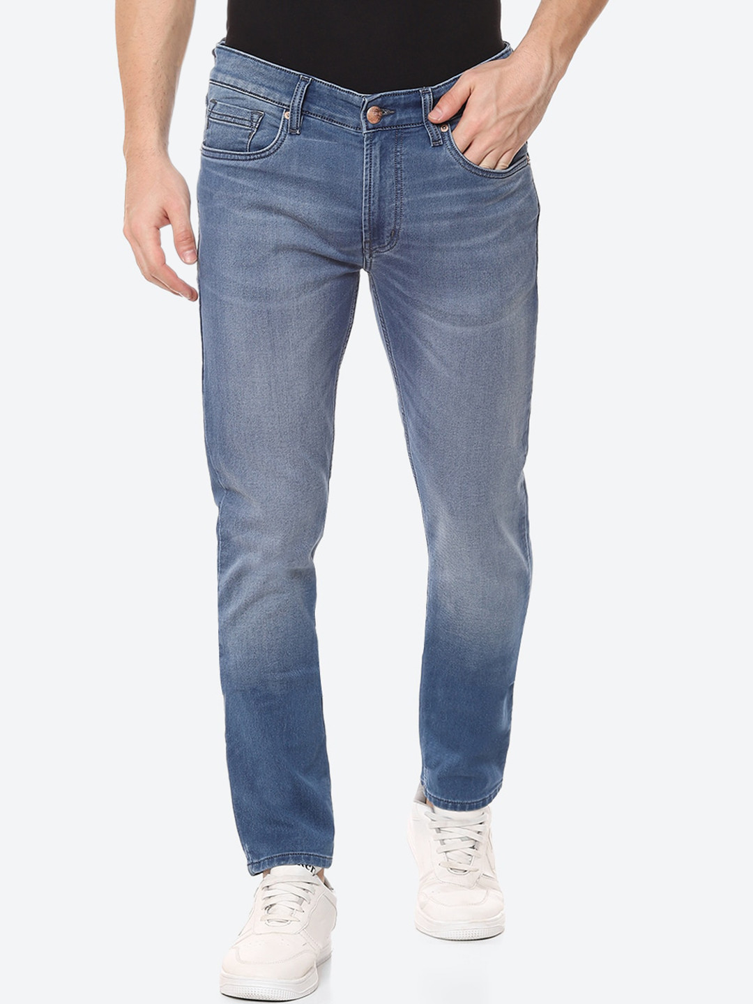 

Numero Uno Men Solid Tapered Fit Sustainable Stretchable Jeans, Blue