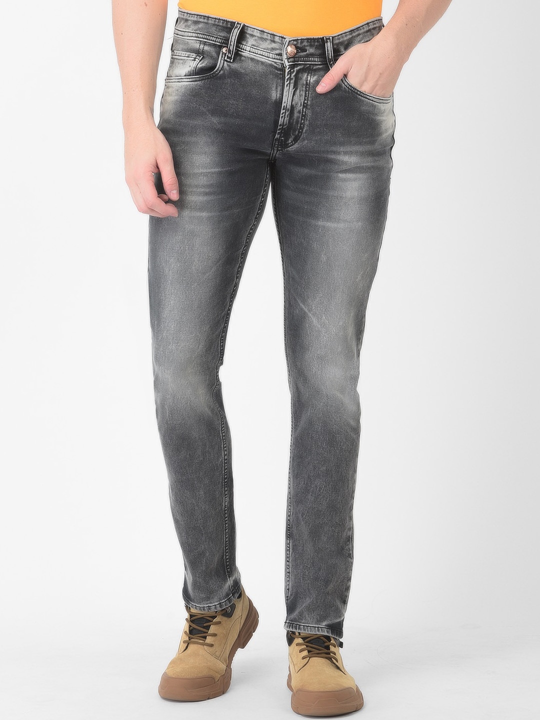 Numero Uno Men Solid Tapered Fit Sustainable Stretchable Jeans, Grey
