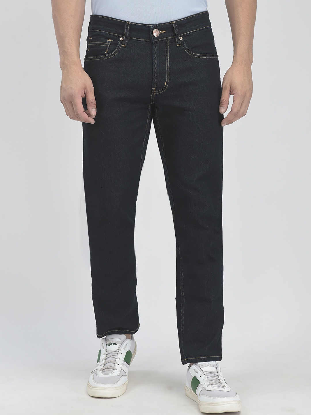 Numero Uno Men Solid Tapered Fit Sustainable Stretchable Jeans, Navy blue