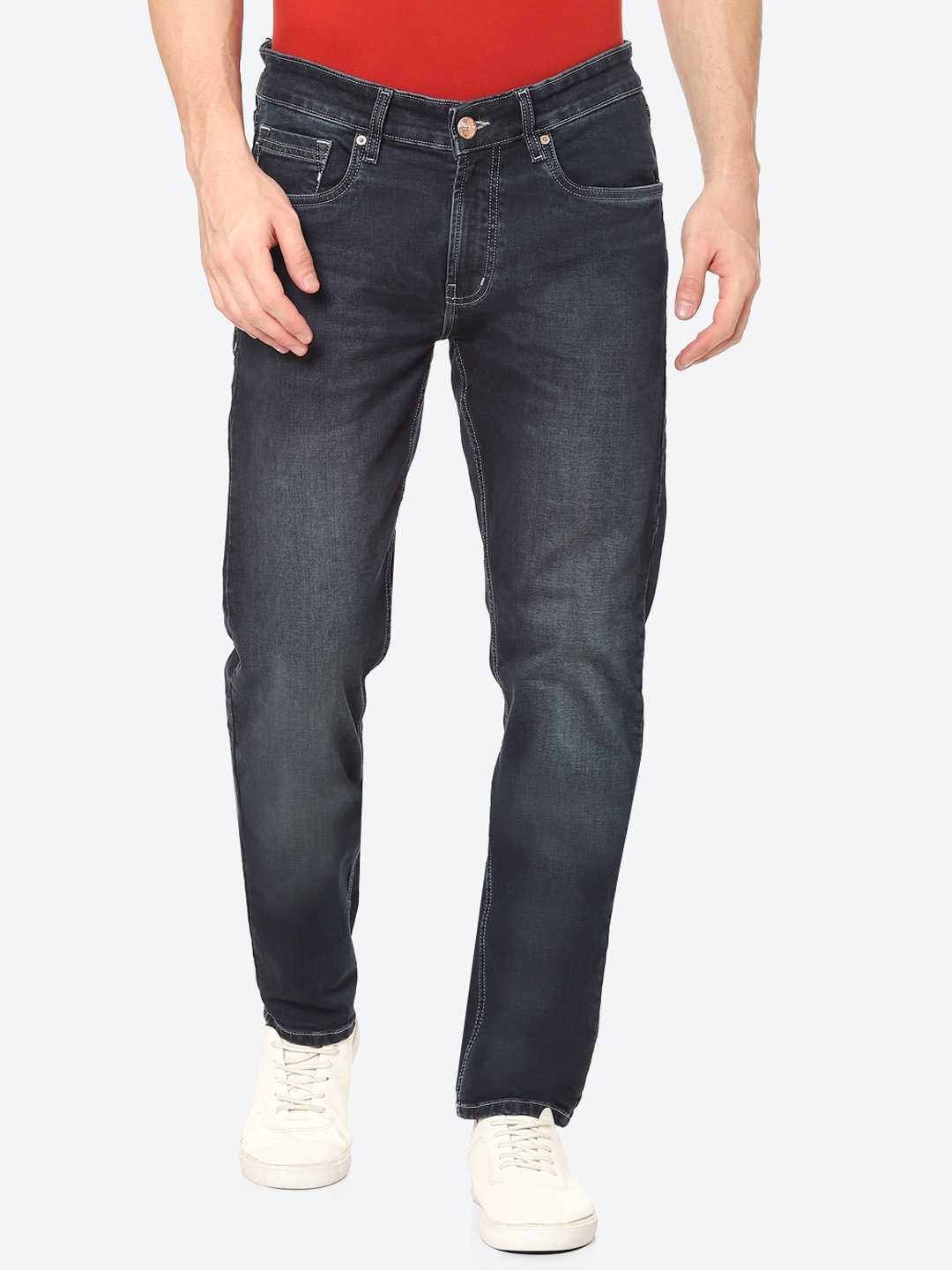 

Numero Uno Men Solid Tapered Fit Sustainable Stretchable Jeans, Navy blue