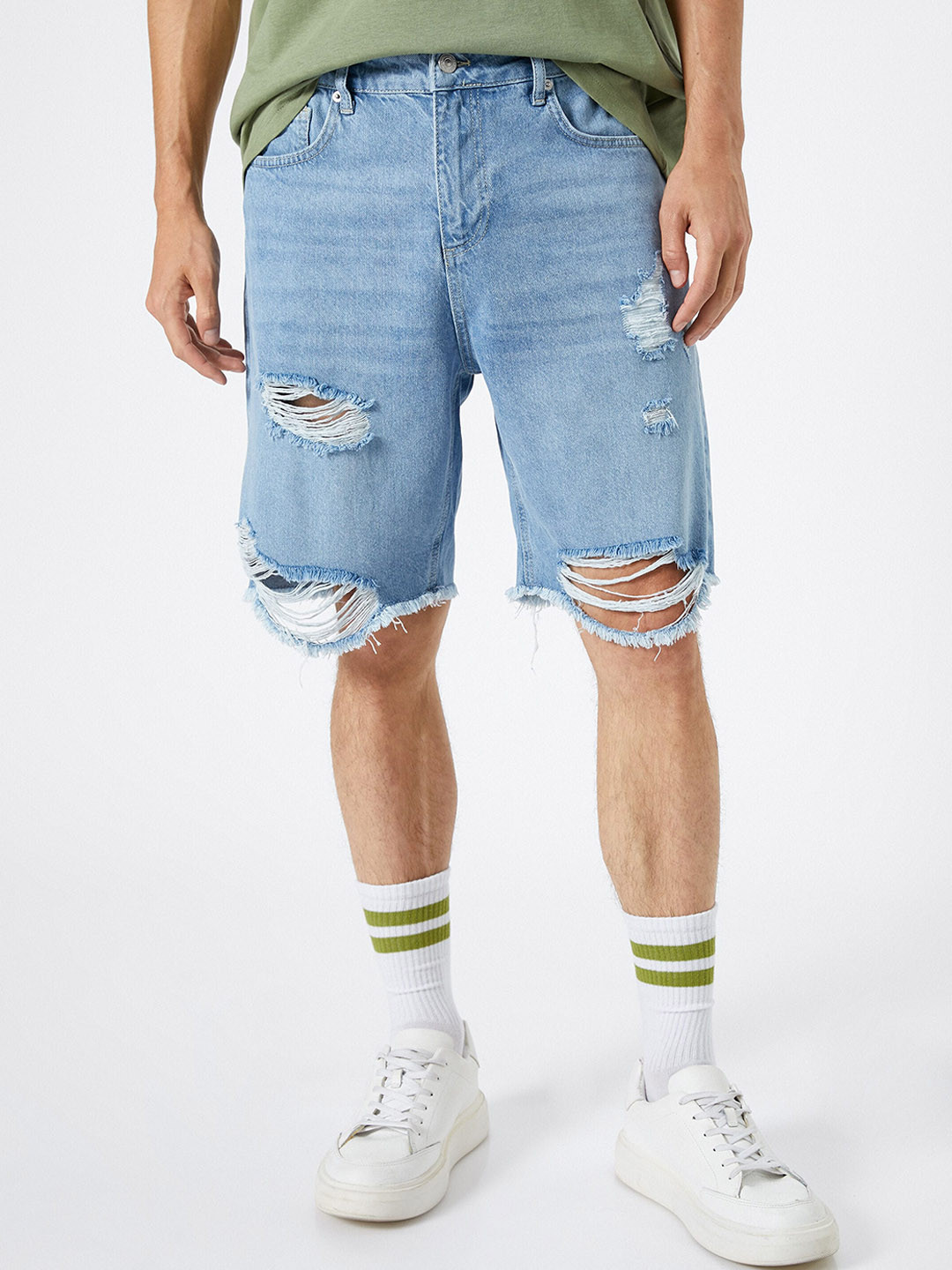 

Koton Men Mid-Rise Washed Denim Shorts, Blue
