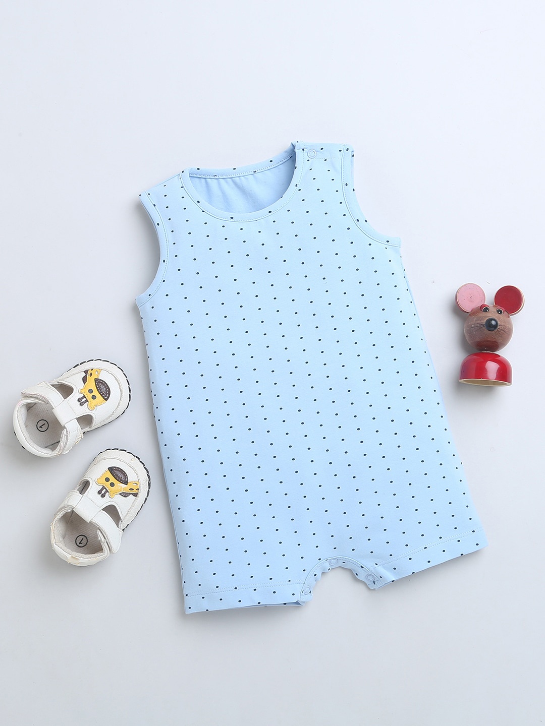 

Nino Bambino Infants Polka Dot Printed Organic Cotton Rompers, Blue