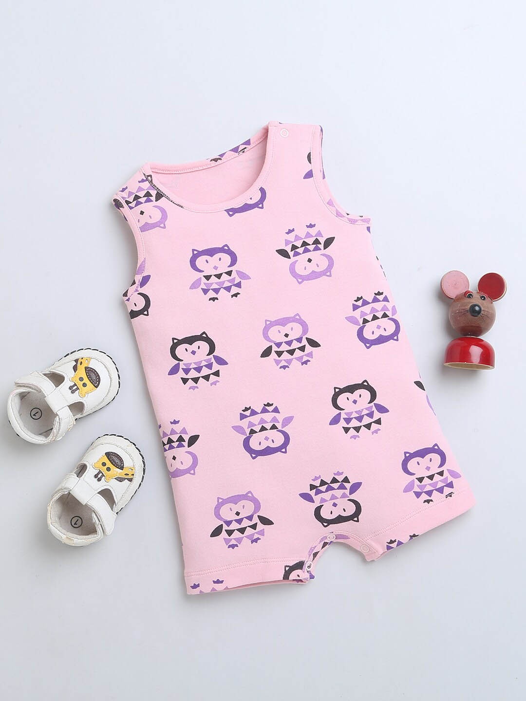 Nino Bambino Infants Owl Printed Organic Cotton Rompers, Pink
