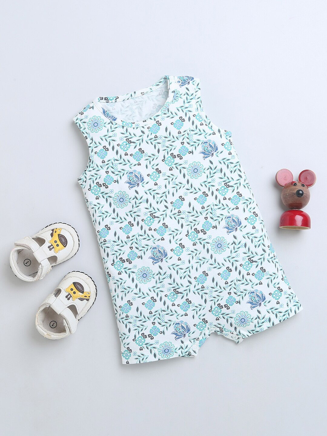 

Nino Bambino Infants Floral Printed Organic Cotton Rompers, Turquoise blue