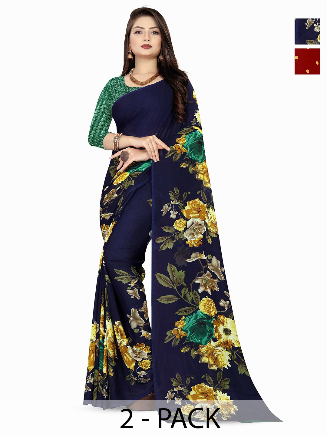 

ANAND SAREES Selection of 2 Printed Sarees, Yellow