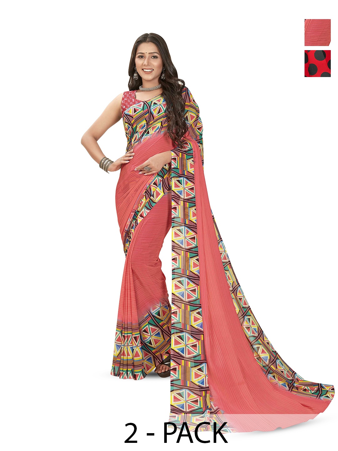 

ANAND SAREES Selection Of 2 Printed Saree, Red