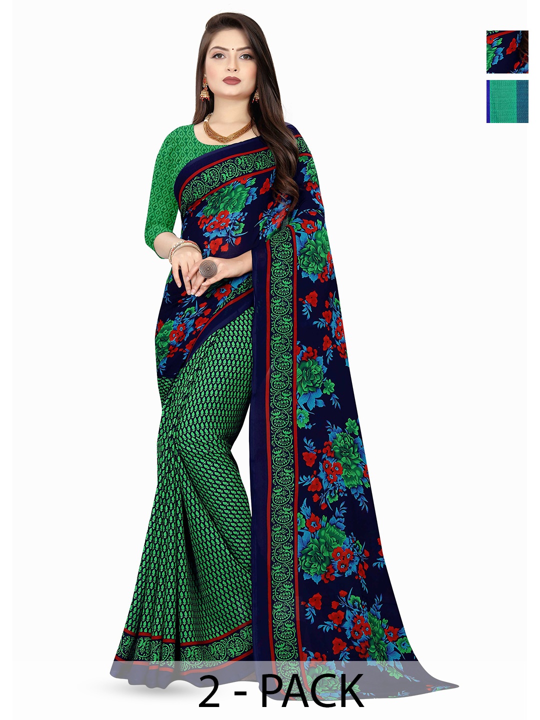 

ANAND SAREES Selection of 2 Floral Saree, Blue