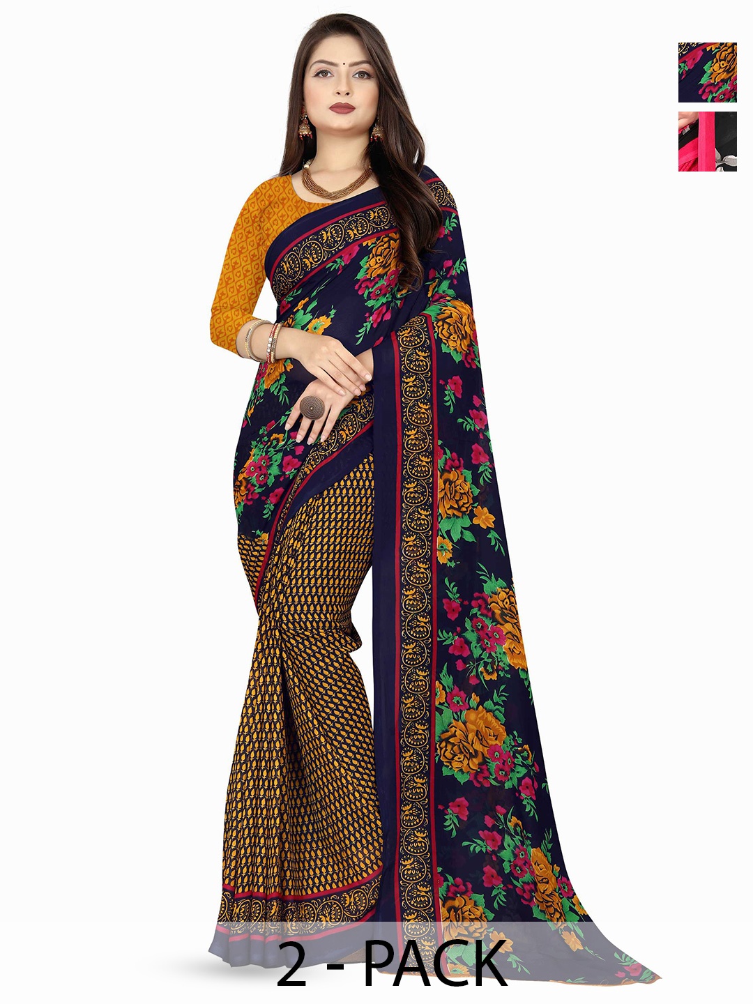 

ANAND SAREES Pack of 2 Floral Georgette Saree, Black