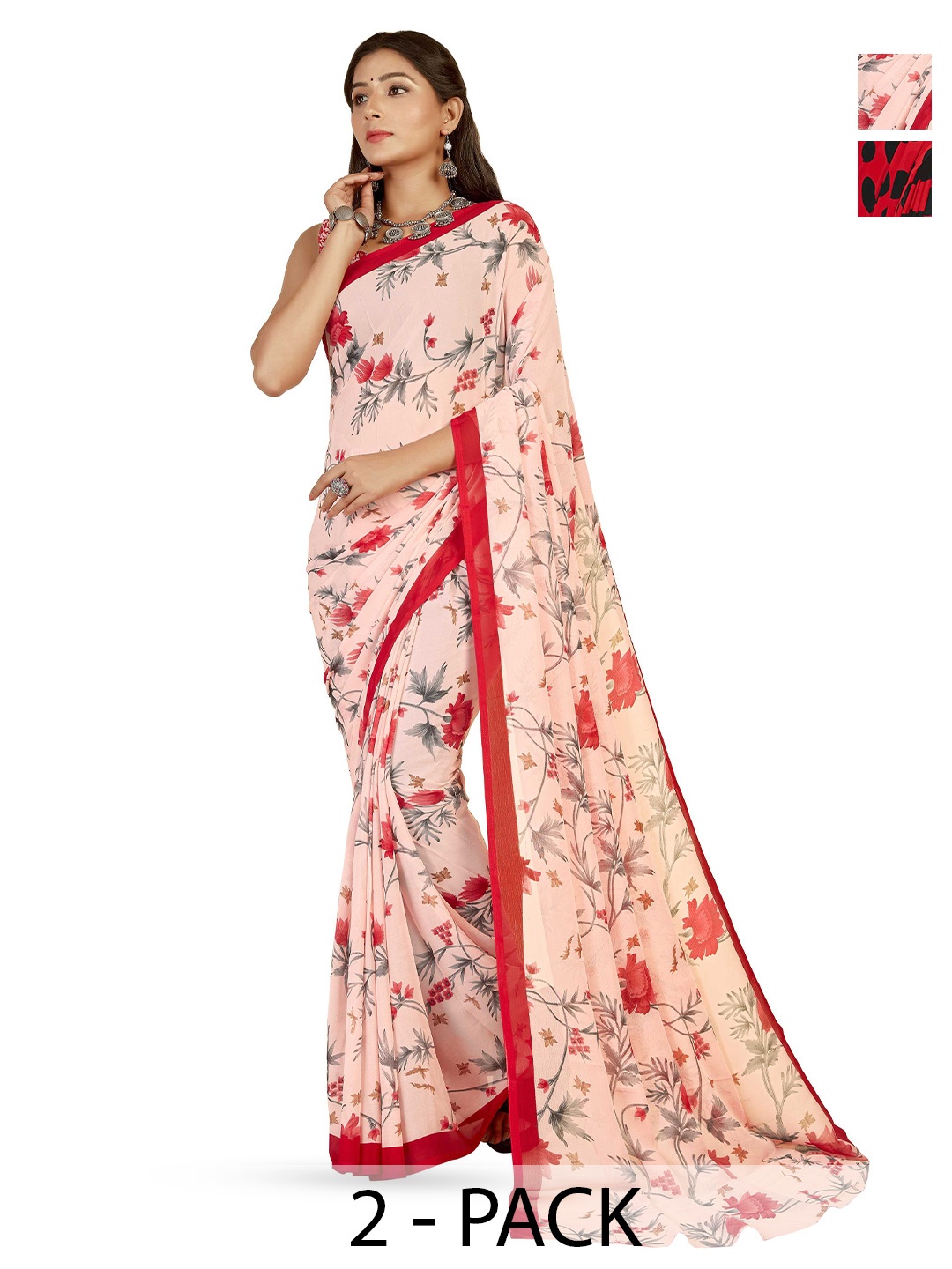 

ANAND SAREES Selection Of 2 Floral Printed Sarees, Pink
