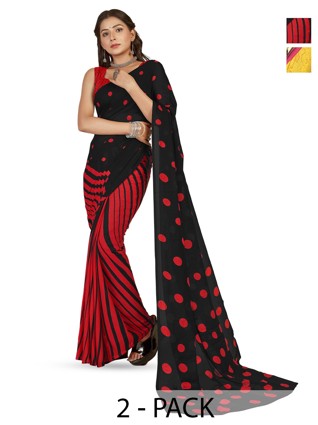 

ANAND SAREES Selection of 2 Polka Dot Half and Half Saree, Red