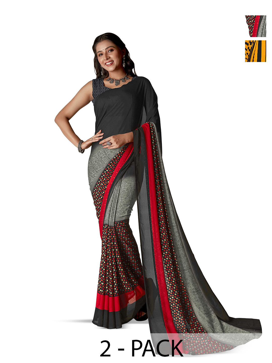 

ANAND SAREES Selection Of 2 Polka Dots Printed Sarees, Yellow