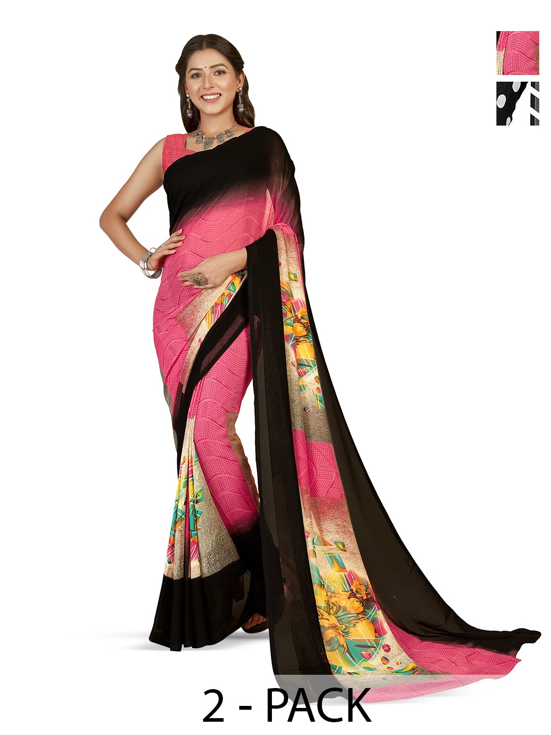 

ANAND SAREES Women Daily Abstract Print Poly Georgette Combo Pack of 2 Saree, White