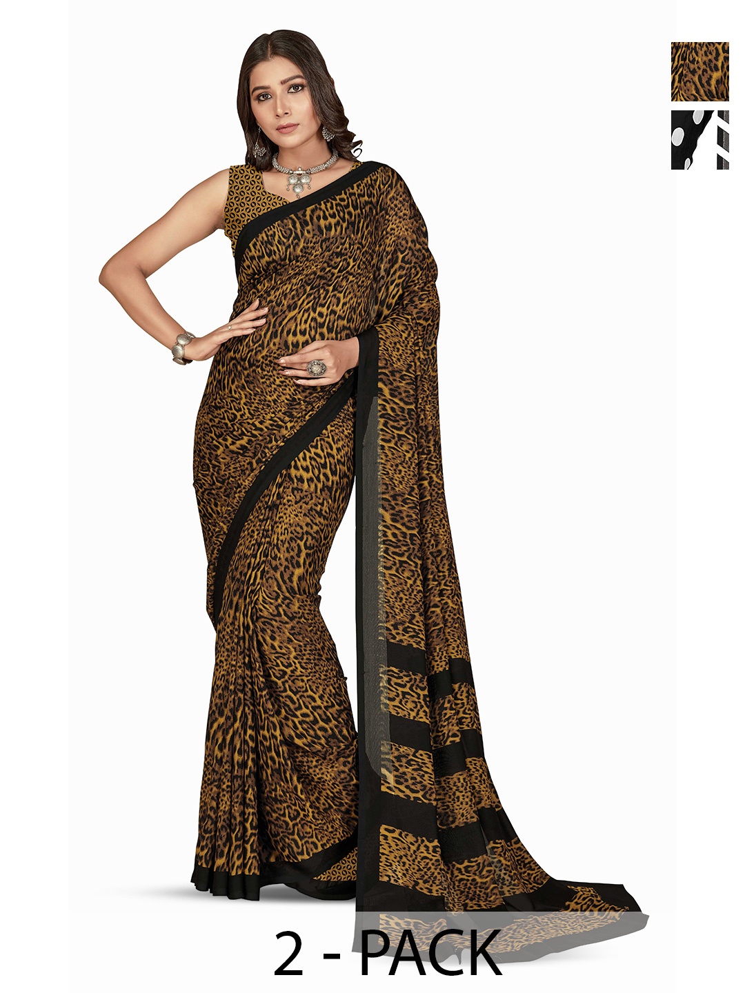 

ANAND SAREES Selection of 2 Floral Printed Sarees, Black