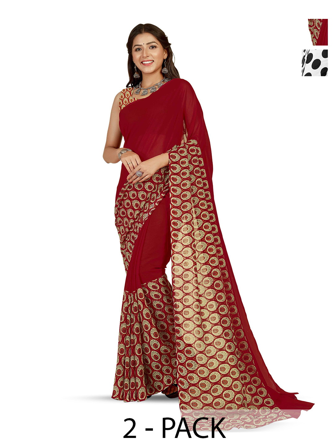 

ANAND SAREES Selection Of 2 Printed Sarees, Black