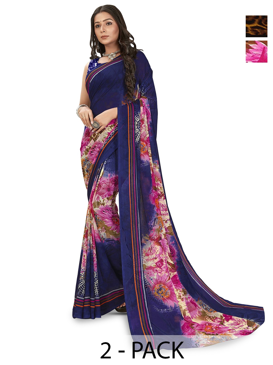 

ANAND SAREES Floral Printed Poly Georgette Saree, Blue