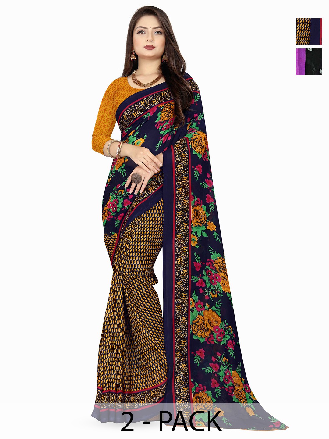 

ANAND SAREES Floral Printed Poly Georgette Saree, Purple