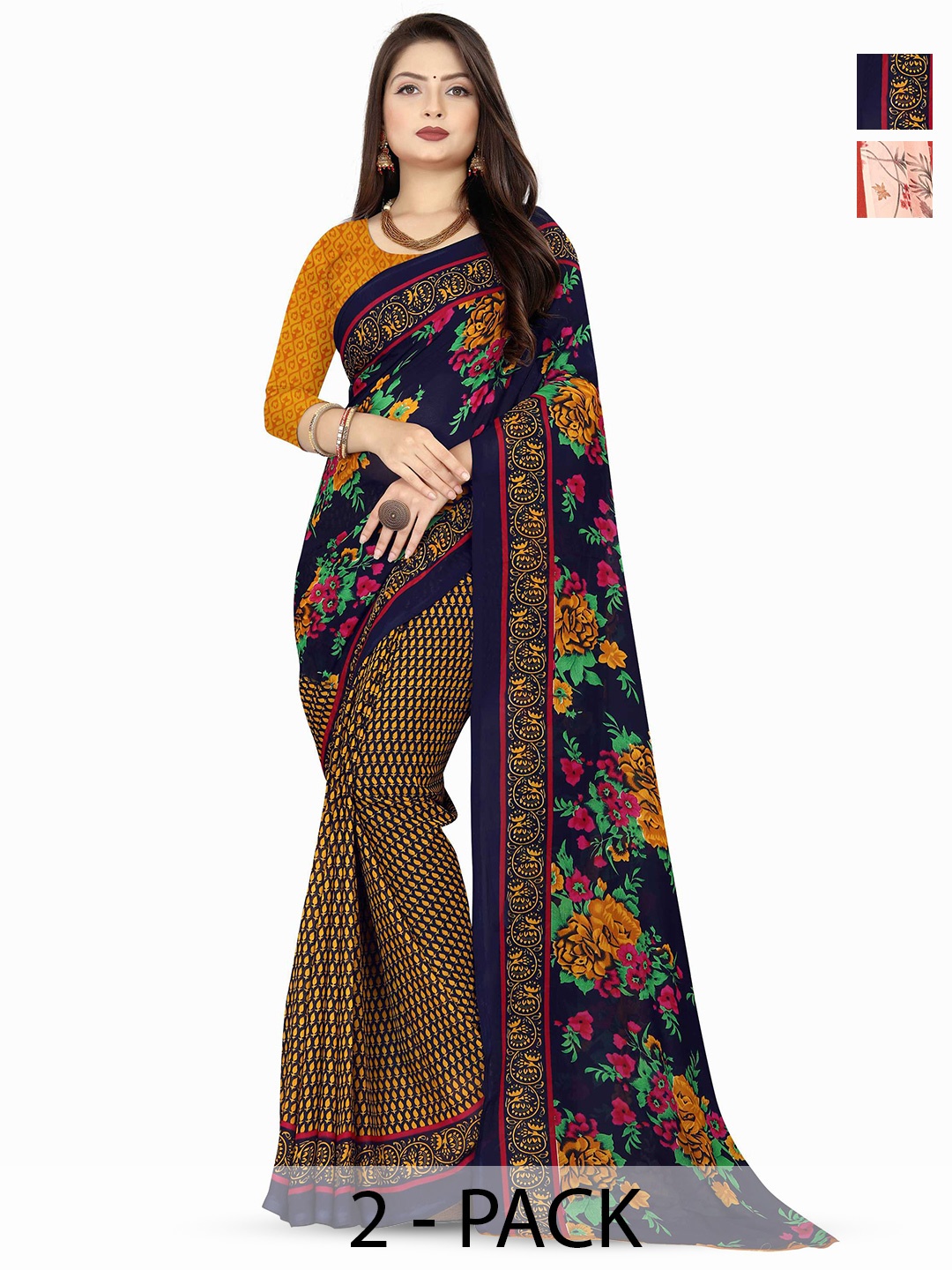 

ANAND SAREES Women Daily Floral Print Poly Georgette Combo Pack of 2 Saree, Pink