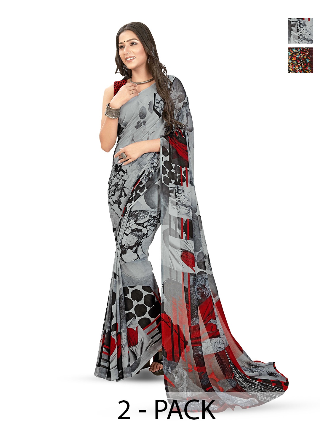 

ANAND SAREES Women Daily Abstract Print Poly Georgette Combo Pack of 2 Saree, Grey