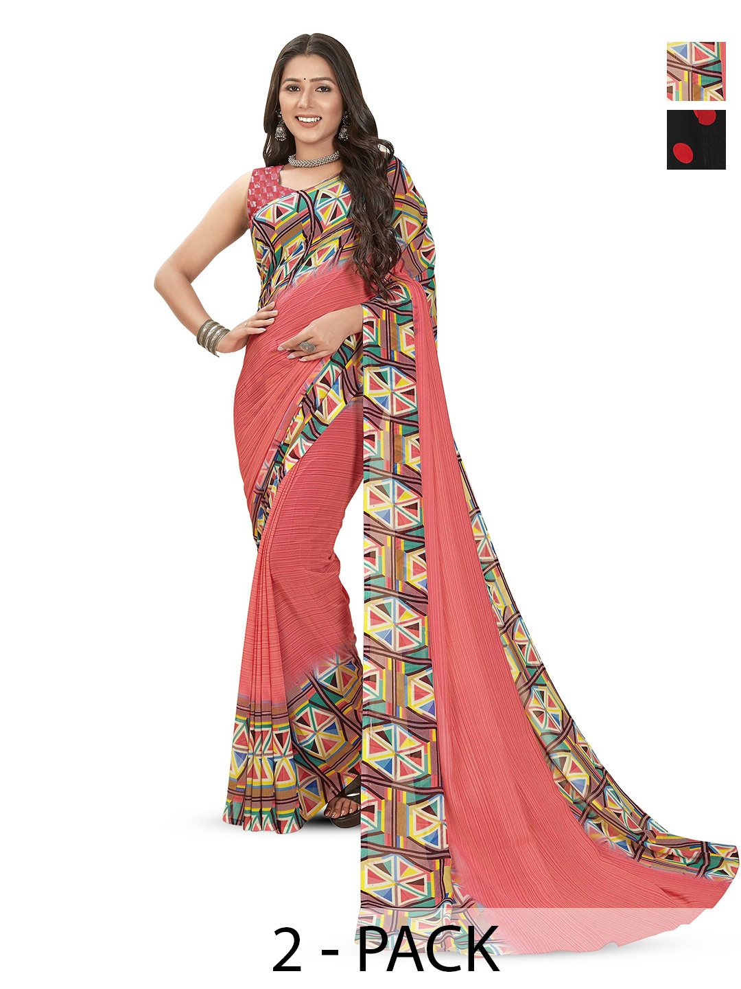 

ANAND SAREES Selection Of 2 Ethnic Motifs Printed Sarees, Pink