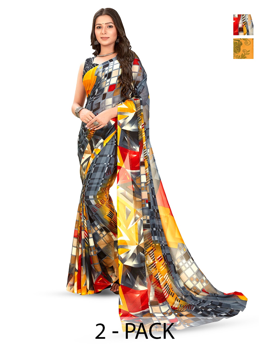 

ANAND SAREES Selection of 2 Printed Sarees, Grey
