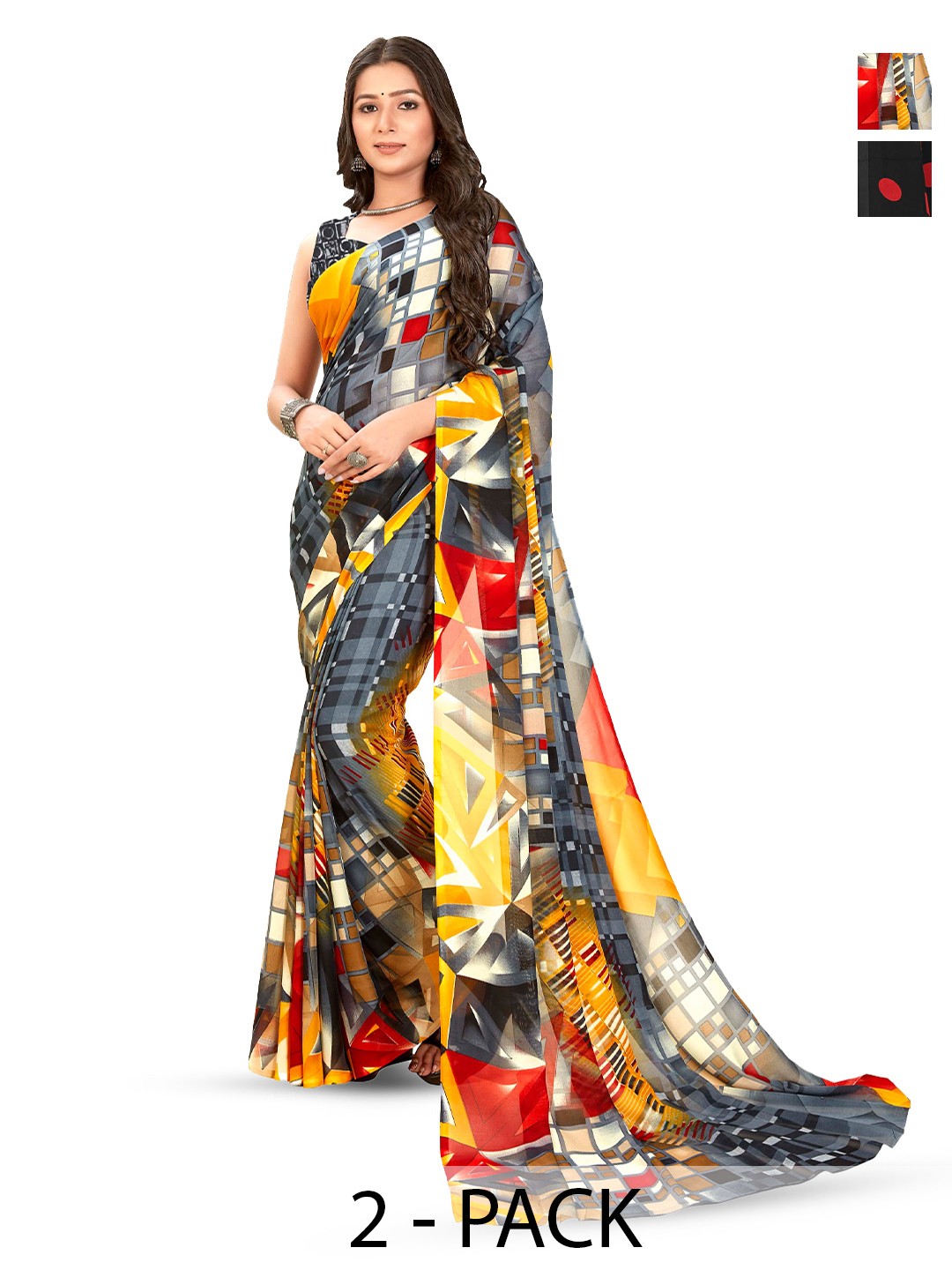 

ANAND SAREES Selection of 2 Floral Sarees, Black