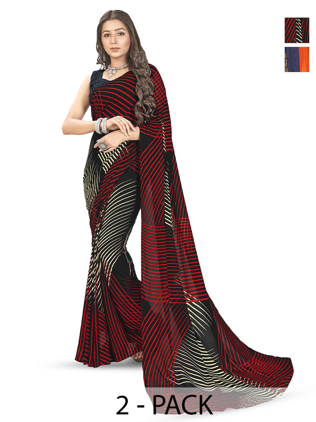 

ANAND SAREES Pack of 2 Printed Georgette Saree, Red
