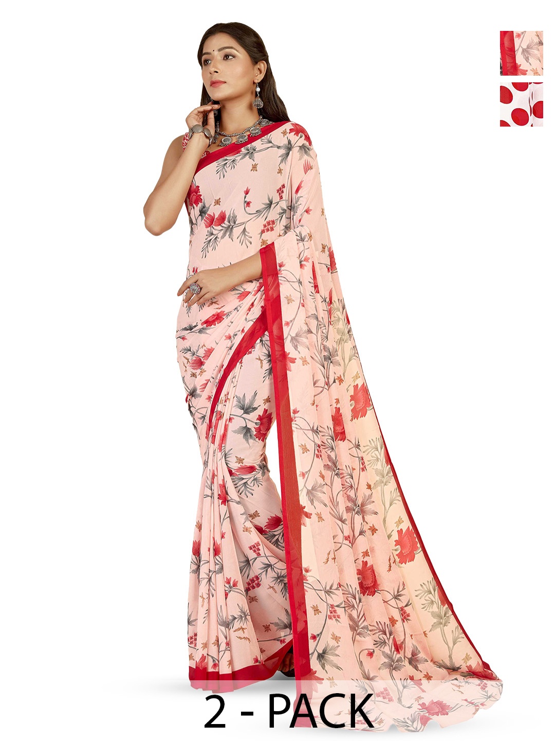 

ANAND SAREES Printed Polka Dot Poly Georgette Saree, White