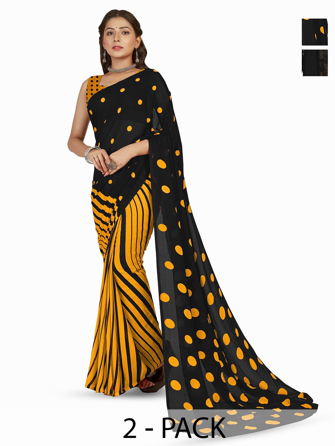 

ANAND SAREES Printed Polka Dot Poly Georgette Saree, Yellow