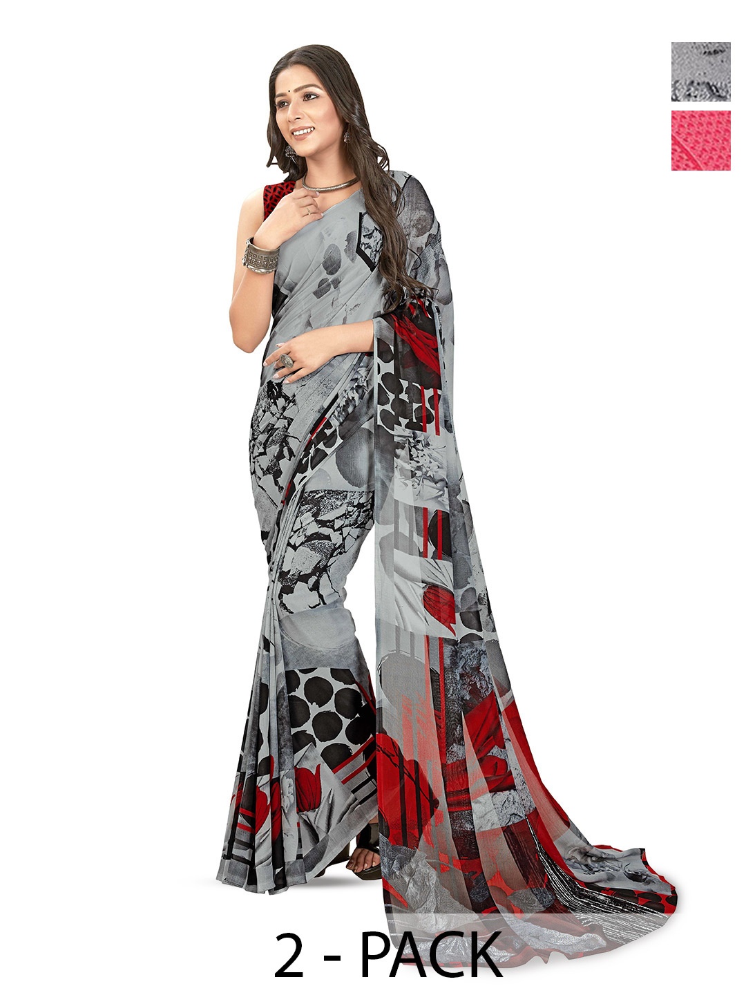

ANAND SAREES Selection of 2 Floral Sarees, Grey