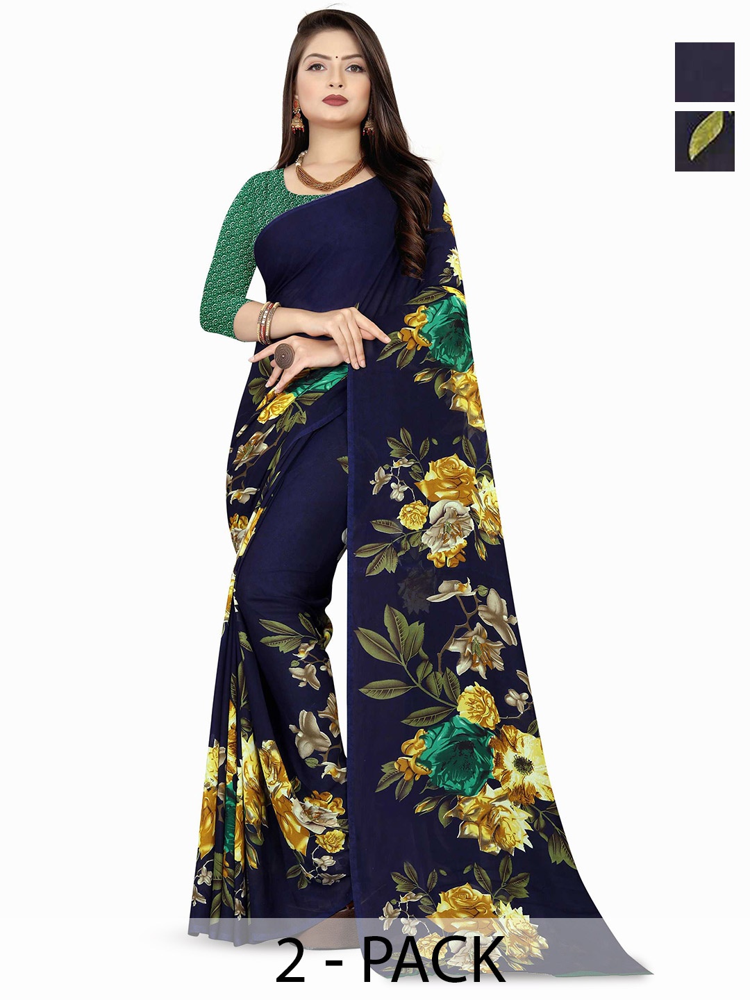 

ANAND SAREES Floral Printed Poly Georgette Saree, Blue